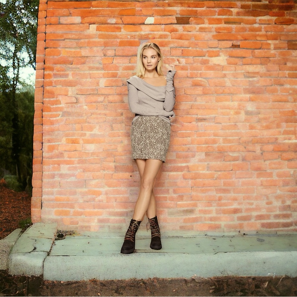 Free People Modern Femme Leopard Print Denim Zippered Mini Skirt Size 4 NWT